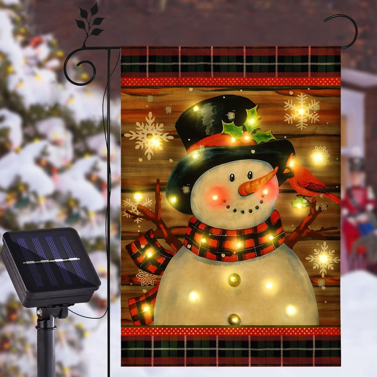 Bandera de jardín iluminada de muñeco de nieve para decoración al a...
