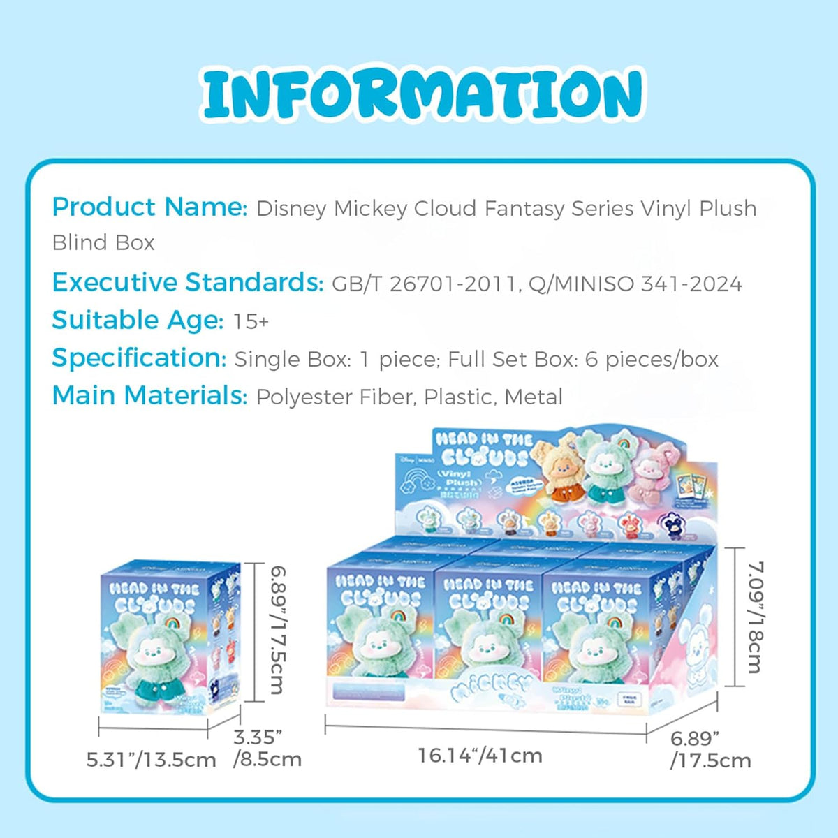 MINISO Disney Mickey Cloud Serie Fantasía de Peluche de Vinilo Caja...