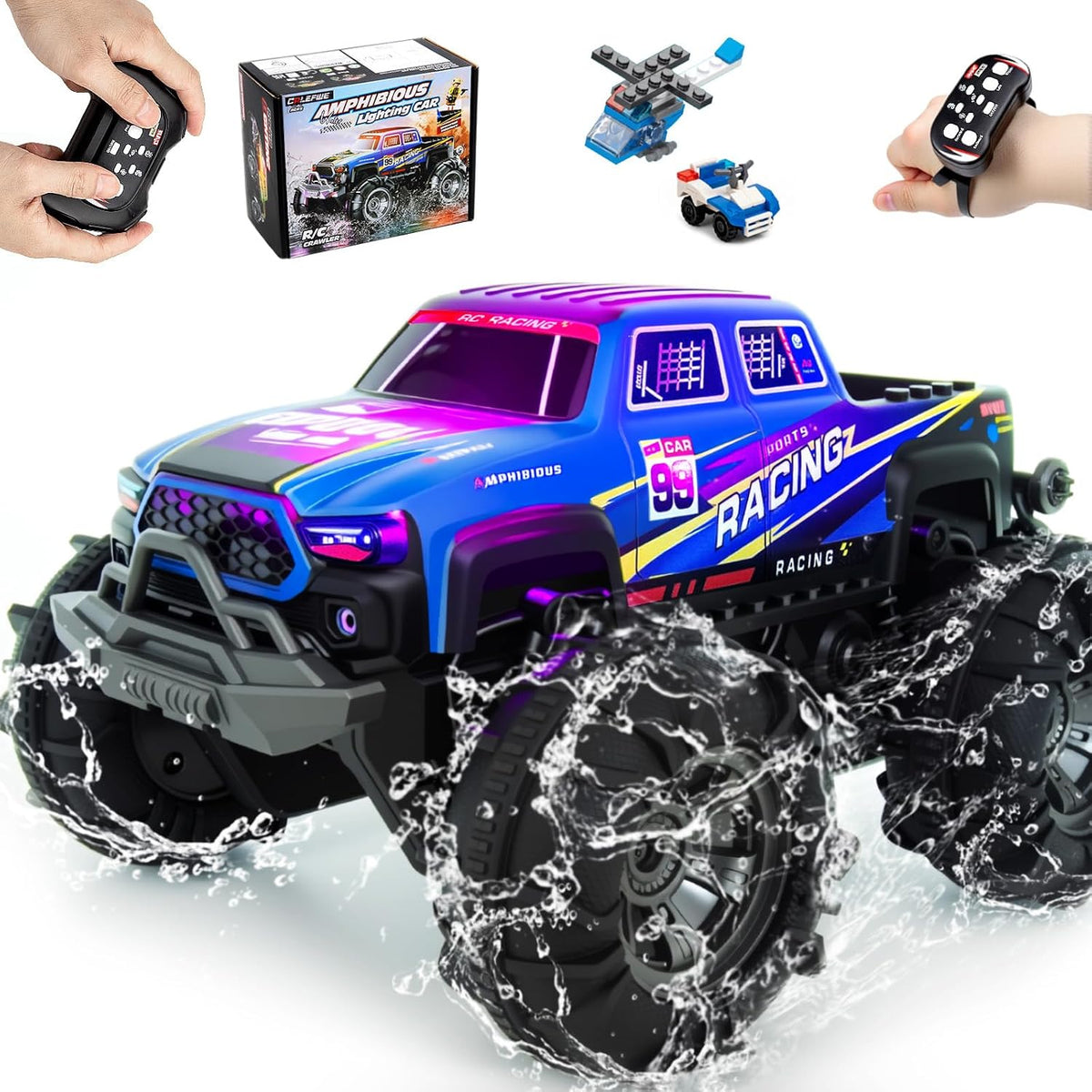Calefwe Anfibio RC Monster Truck con bloques, control de gestos | M...