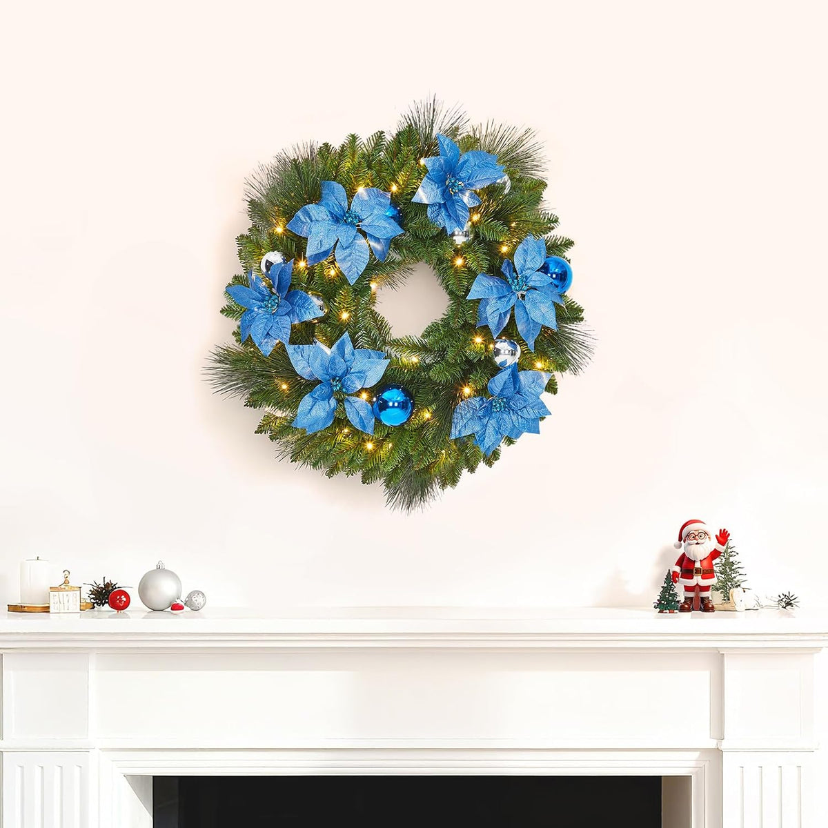 Garvee Corona de Navidad de 24 pulgadas con Flores, Hojas de Ciprés...