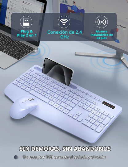Combo de teclado y mouse inalámbrico - Teclado ergonómico de tamaño...