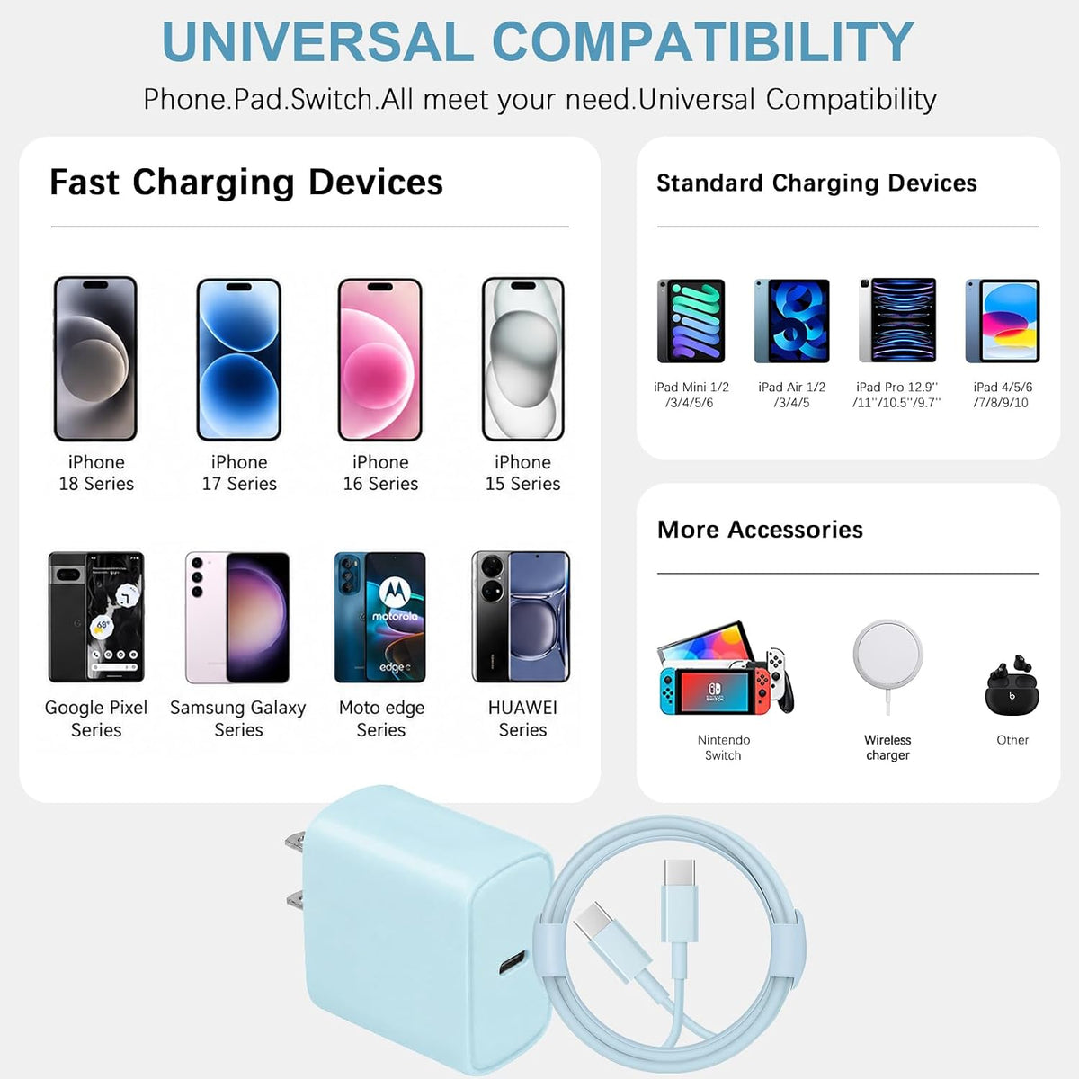 Cargador de carga rápida para iPhone 18, 17, 16, 15, paquete de 3 u...