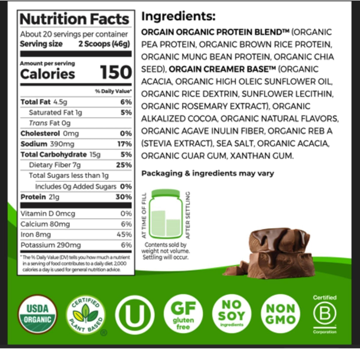 Orgain Bundle \u2013 Polvo de proteína de frijol de chocolate y vai...