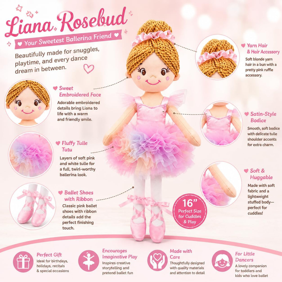 June Garden Muñeca de bailarina Liana Rosebud personalizada de 16&#...