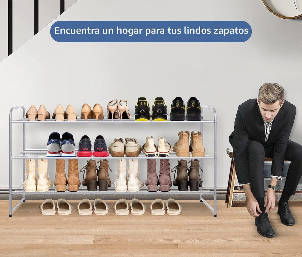 KEETDY Zapatero de 3 niveles de largo para armario, organizador de...