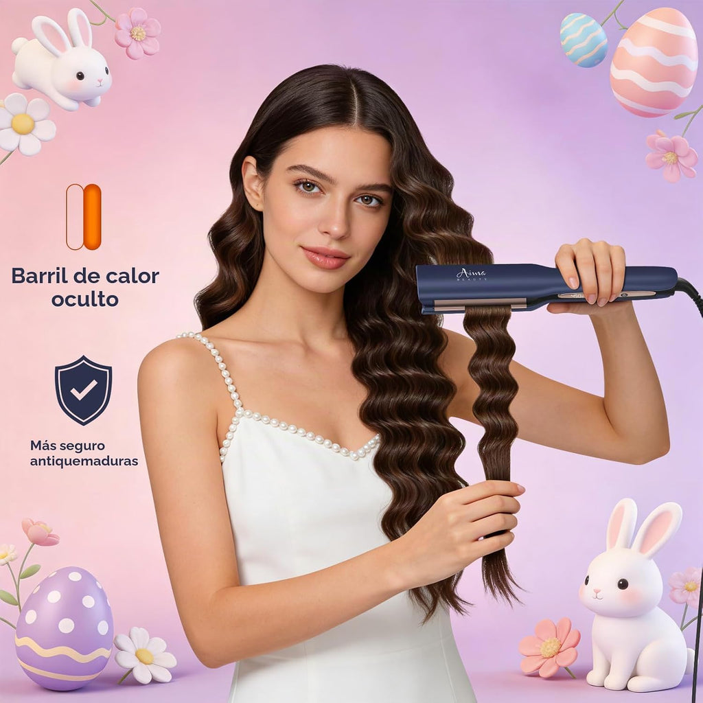 Aima Beauty Onda profunda de 1 pulgada rizador de pelo rizador ondu...