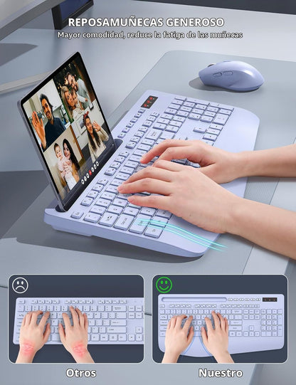 Combo de teclado y mouse inalámbrico - Teclado ergonómico de tamaño...