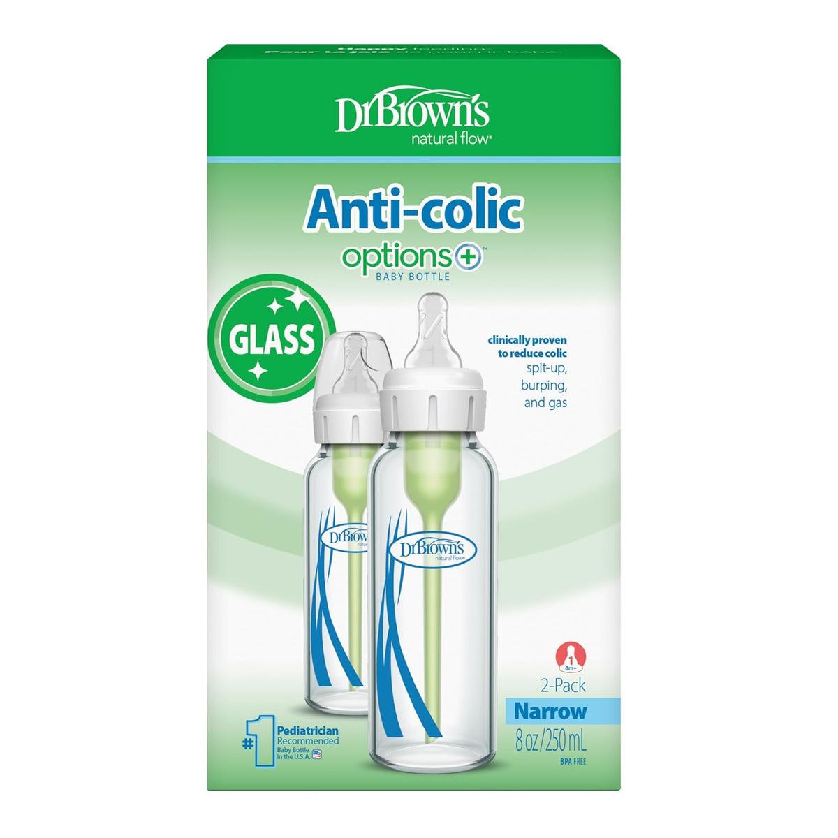 Dr. Brown's Anti-Colic Options+ - Biberón de vidrio estrecho |...