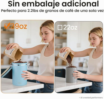 Veken Bote de café, 39 OZ, 2.2 libras, recipiente hermético grande...