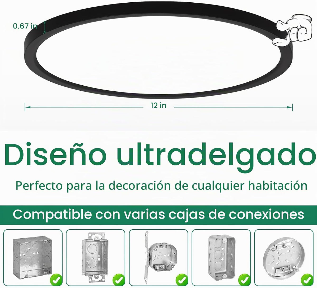 Brightever Lámpara LED de techo empotrada de 12 pulgadas, regulable...