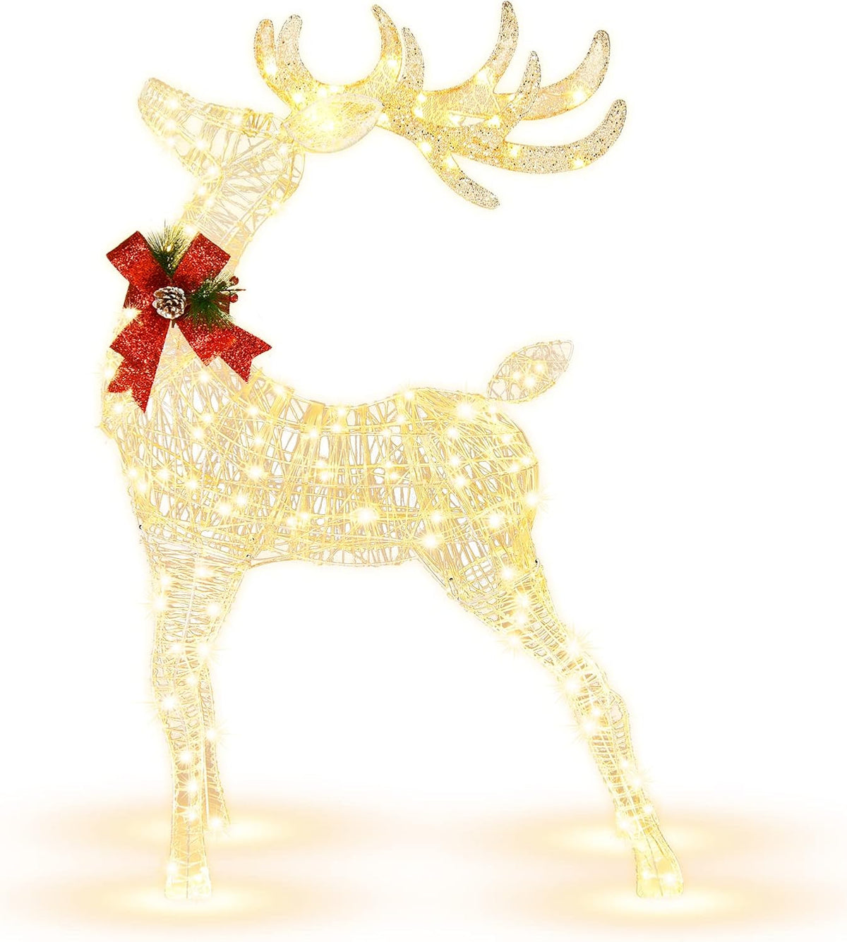 Tangkula - Reno iluminado de Navidad de 4.4 pies, ciervo 3D para ex...