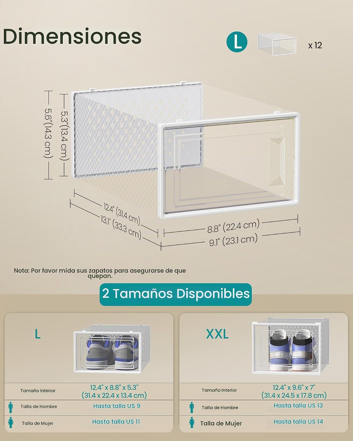 SONGMICS Cajas de zapatos, caja de plástico transparente, paquete d...