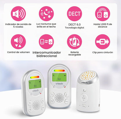 VTech Monitor de audio digital para bebés con 2 unidades para padre...