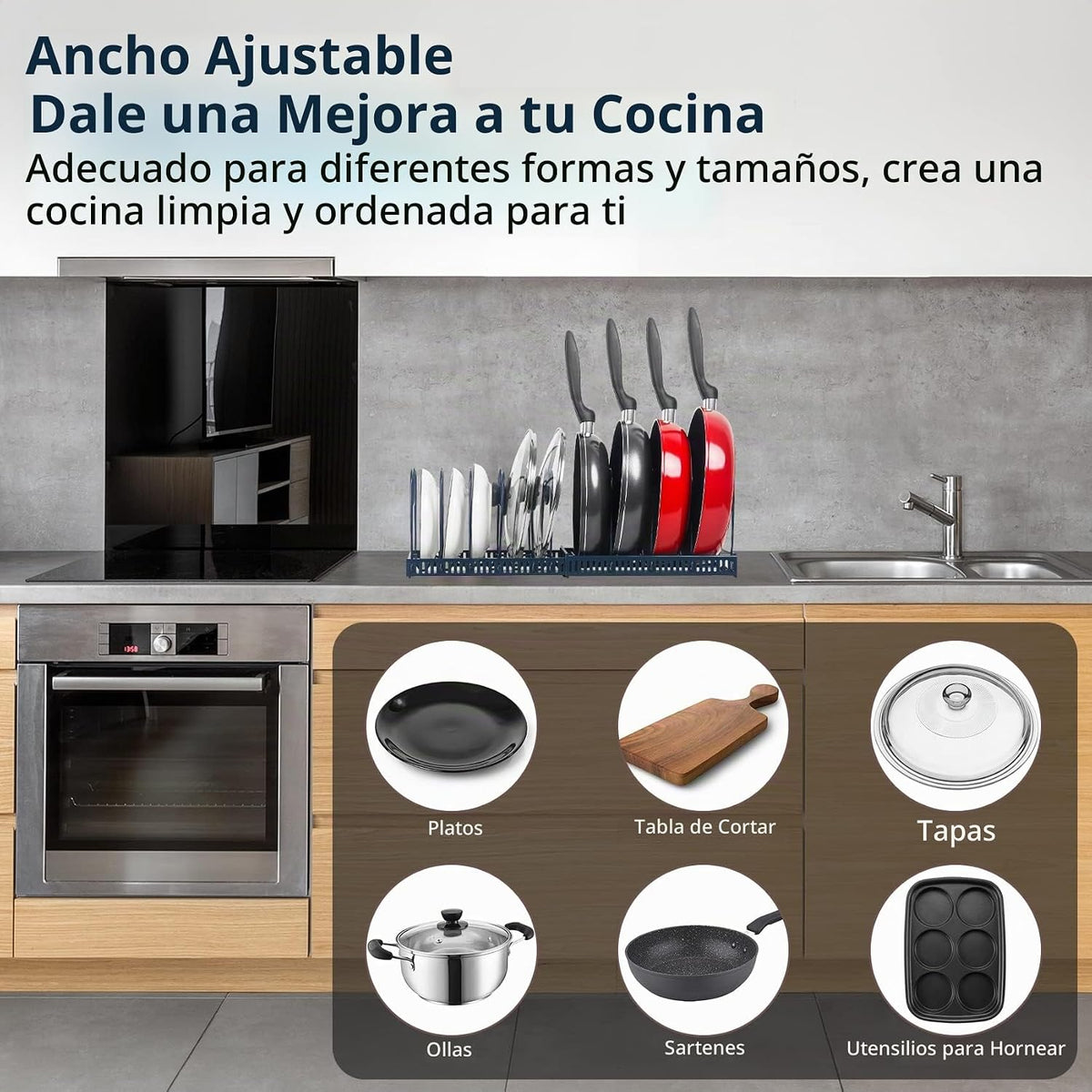 ROOHUA Estante organizador de tapas de ollas y sartenes para debajo...