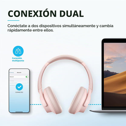 Auriculares Soundcore by Anker Q20i con funda protectora, rosa, paq...