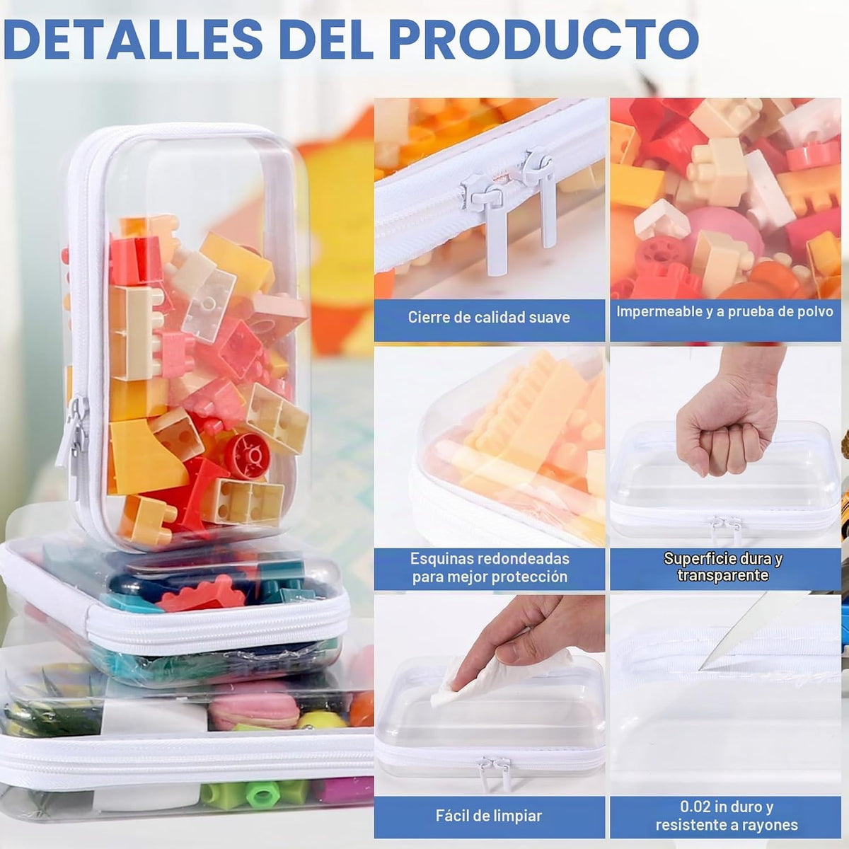 YOPCDJ Paquete de 3 fundas rígidas transparentes con cremallera, Bl...