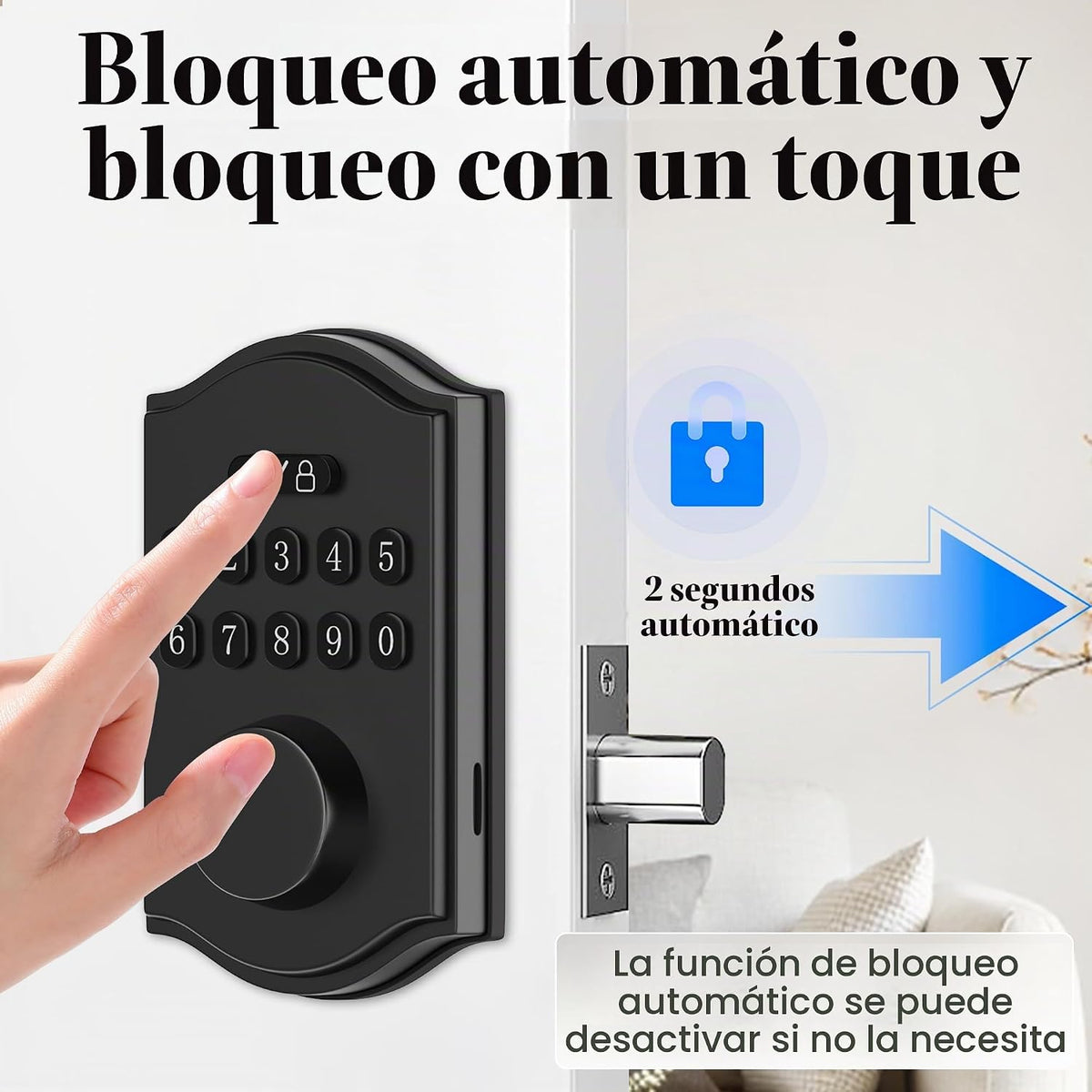 Cerradura de puerta de entrada sin llave con teclado, cerrojo intel...