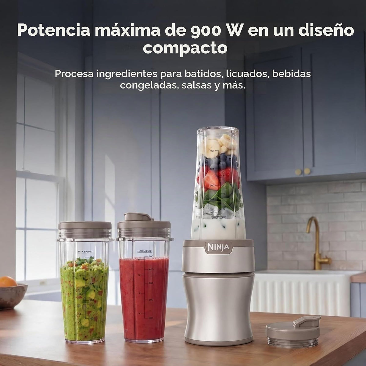 Ninja Nutri-Plus Licuadora personal, 900PW, (3) tazas de 20 onzas,...