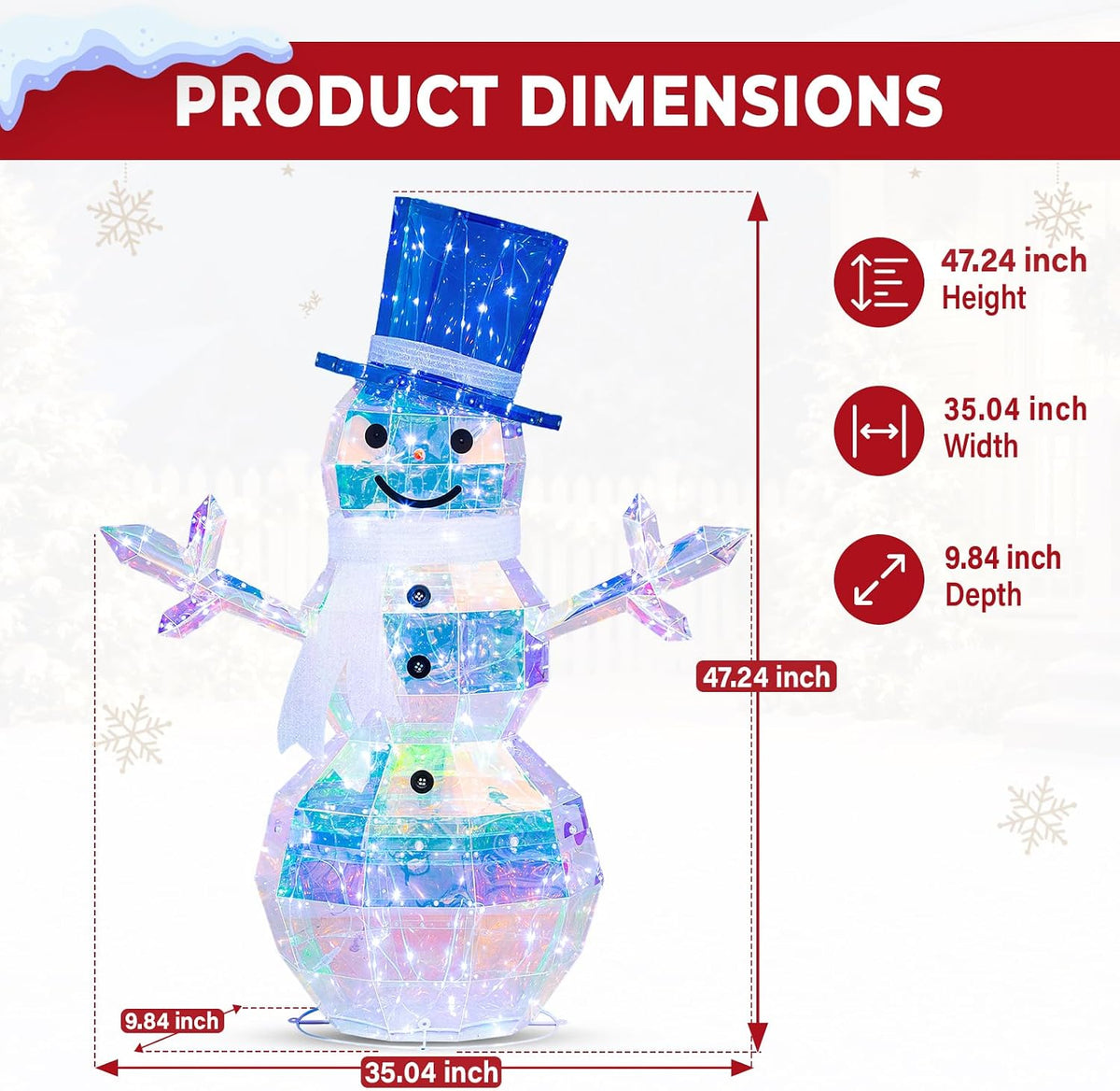 Arborvigro Muñeco de nieve prismático iridiscente iluminado de 4 pi...