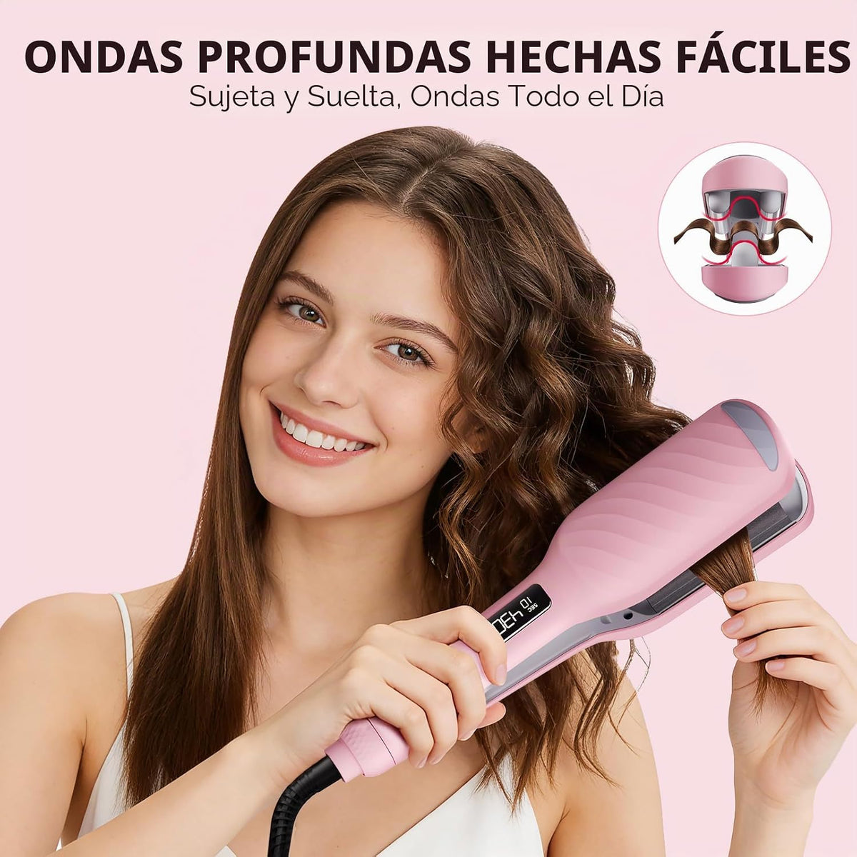 BABONIR Engarzadora de cabello con 3 barriles, rizador para olas de...