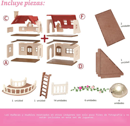 Set de casa de muñecas familiar Cozy Cabin, muebles y accesorios pa...