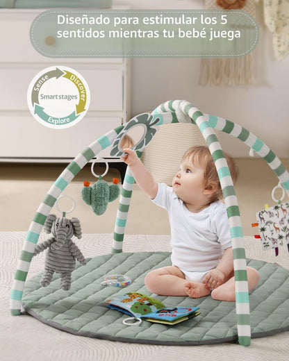Blissful Diary Baby Play Gym Mat, tapete de juego con 6 juguetes de...