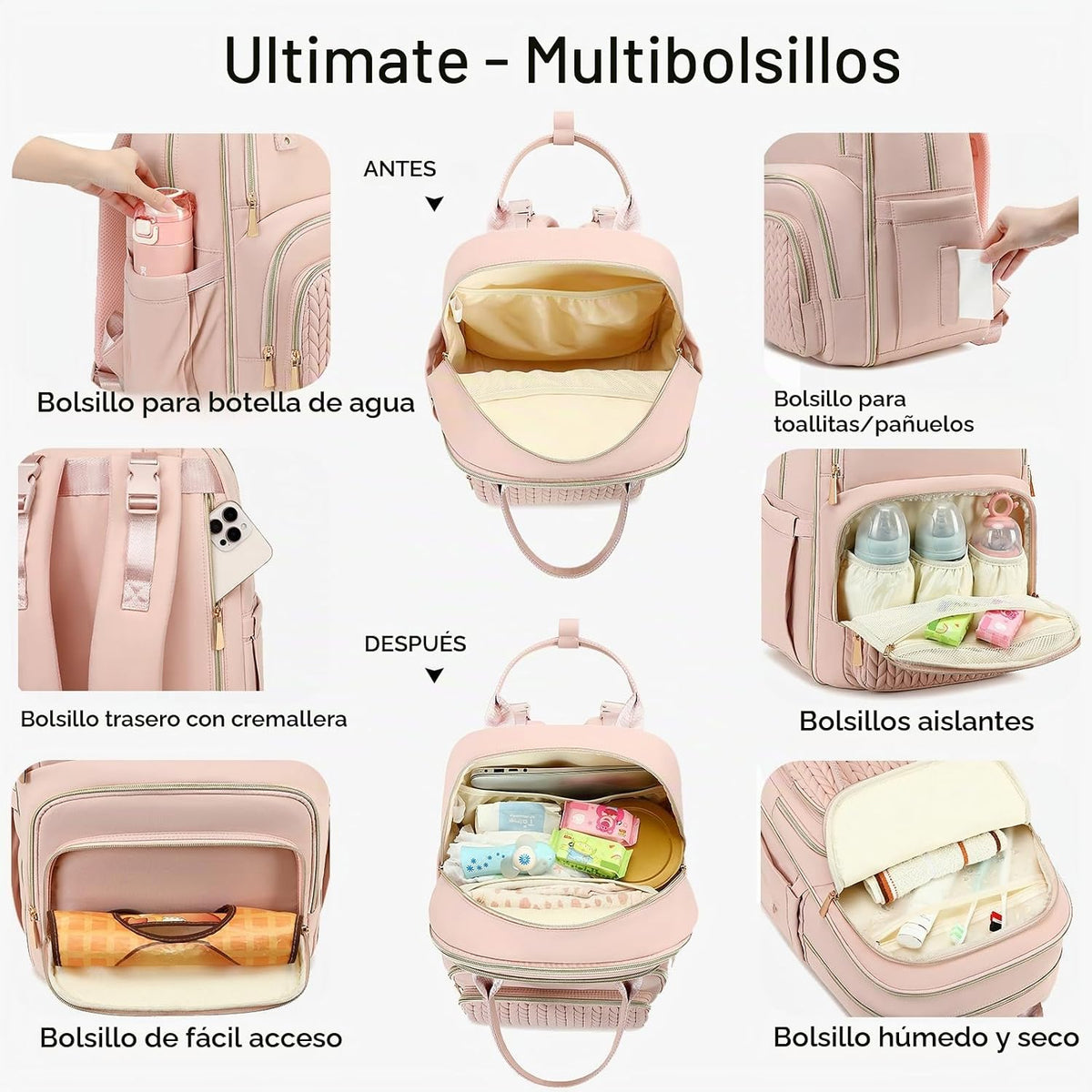 AIJIEKE - Mochila para pañales multifuncional, color rosa | Mochila...