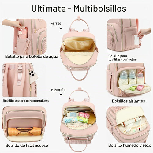 AIJIEKE - Mochila para pañales multifuncional, color rosa | Mochila...