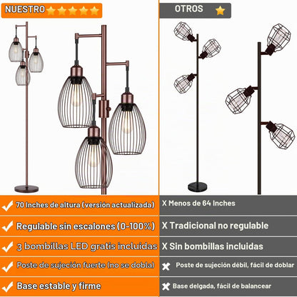 Lámpara de pie regulable, 3 bombillas LED Edison de 800LM incluidas...