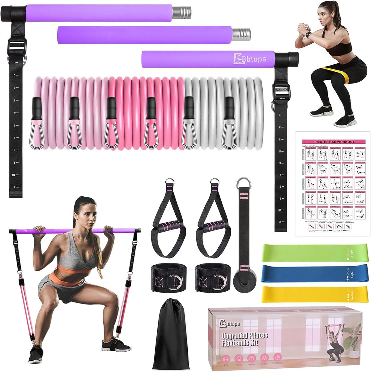 Kit de barra de pilates Bbtops con bandas de resistencia, barra de...