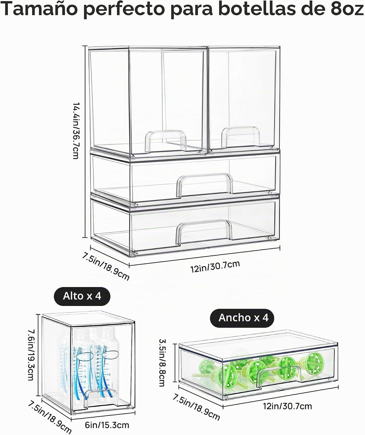 Vtopmart Juego de 8 cajones de almacenamiento apilables transparent...