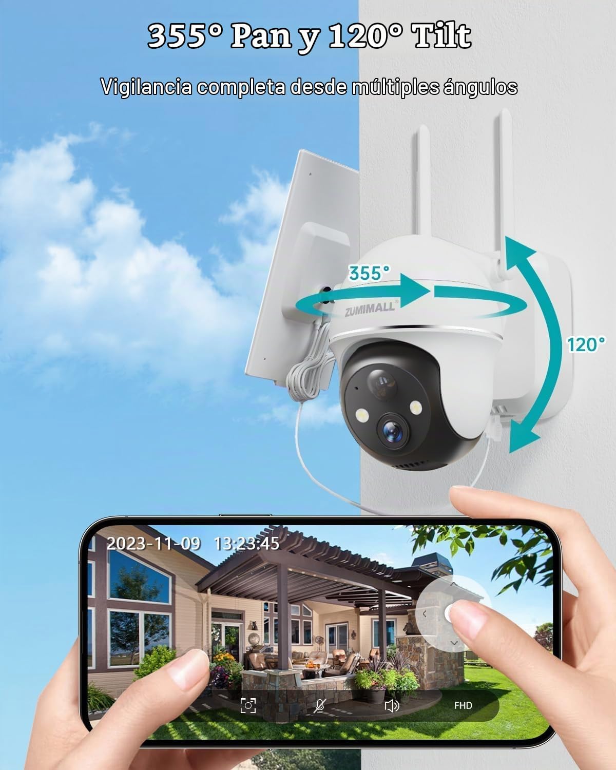 ZUMIMALL Cámaras de seguridad solar de 5 MP inalámbricas para exter...