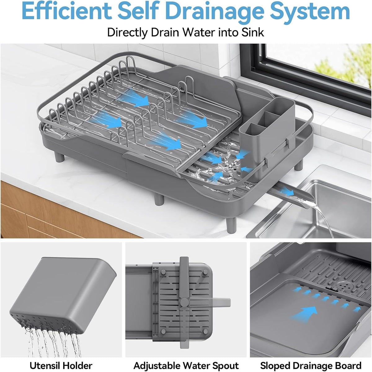 Urackify Escurridor de platos expandible para encimera de cocina pe...