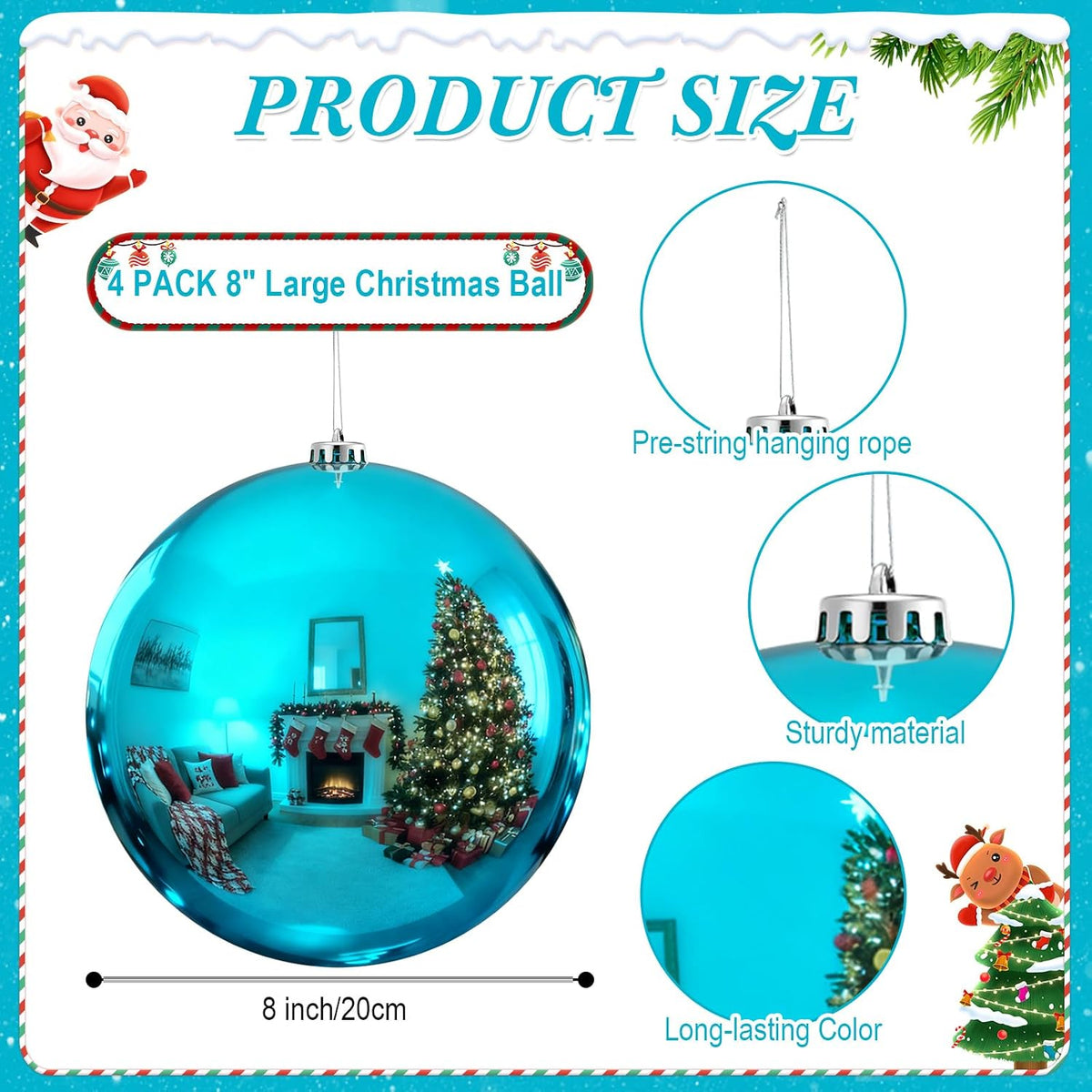 Zubebe 4 piezas Adornos de bola de Navidad extra grandes de 8"...