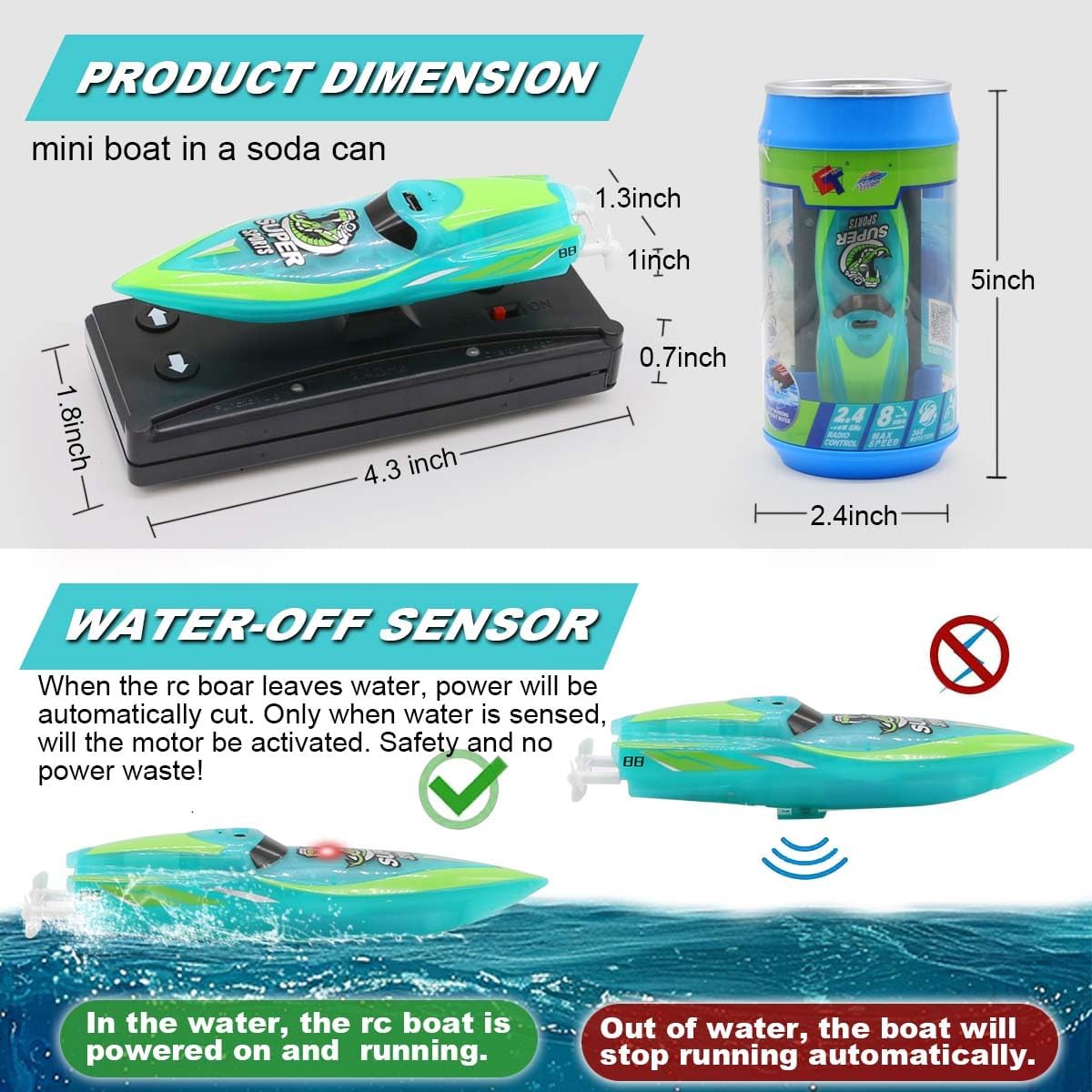 LAFALA Mini RC Boat 2.4GHz con luz LED de giro de 360°, carga USB,...
