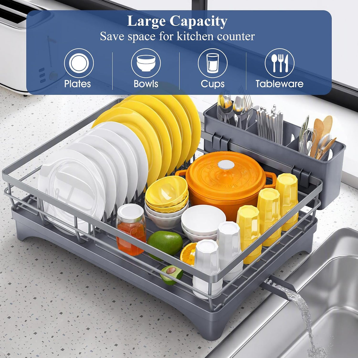 Escurridor de platos para encimera de cocina, escurridor grande con...