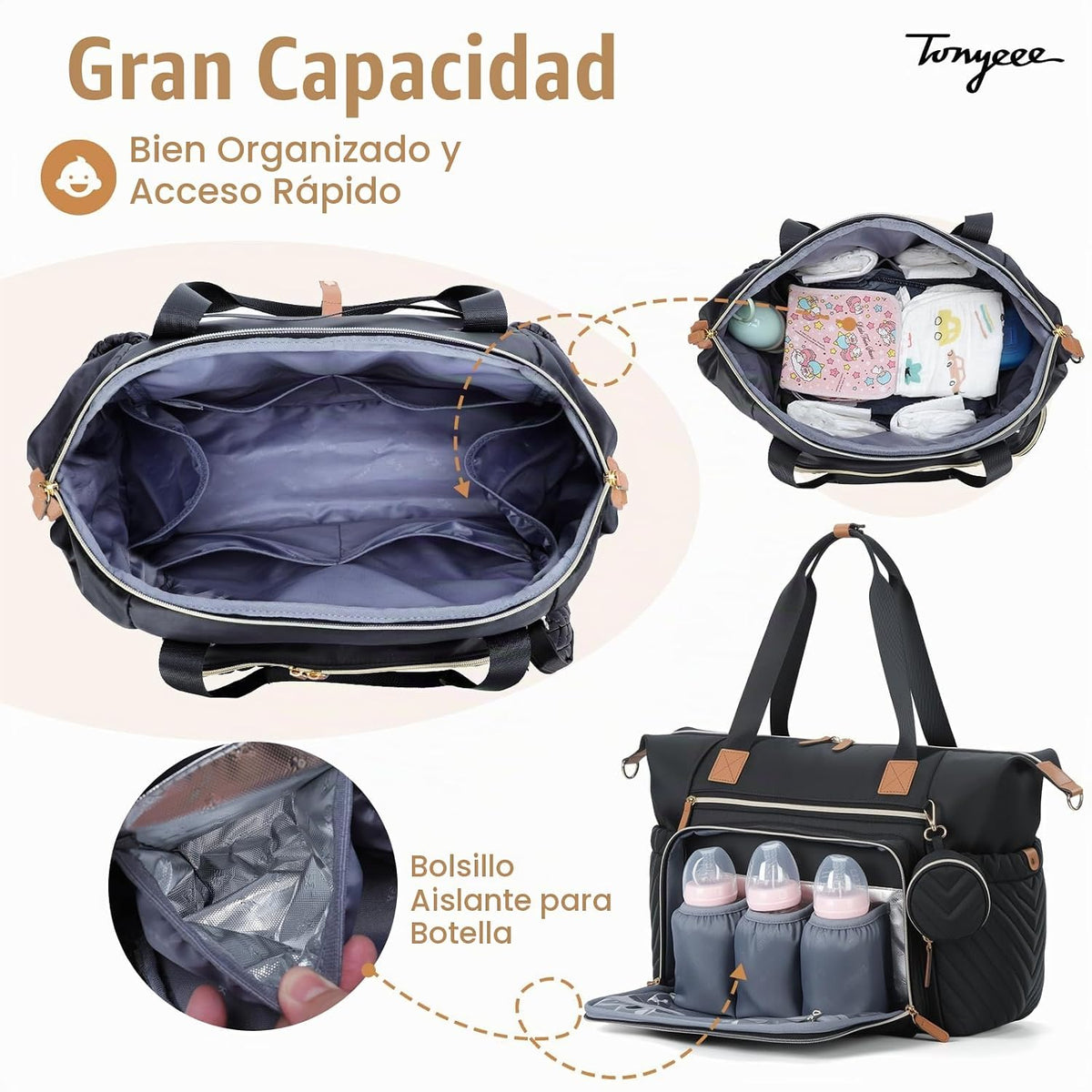 Tonyeee Bolsa de pañales, bolso grande del hospital del bebé para l...