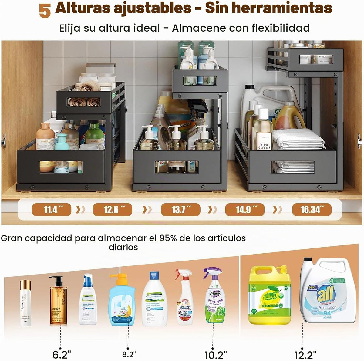 1 paquete de organizadores y almacenamiento para debajo del fregade...