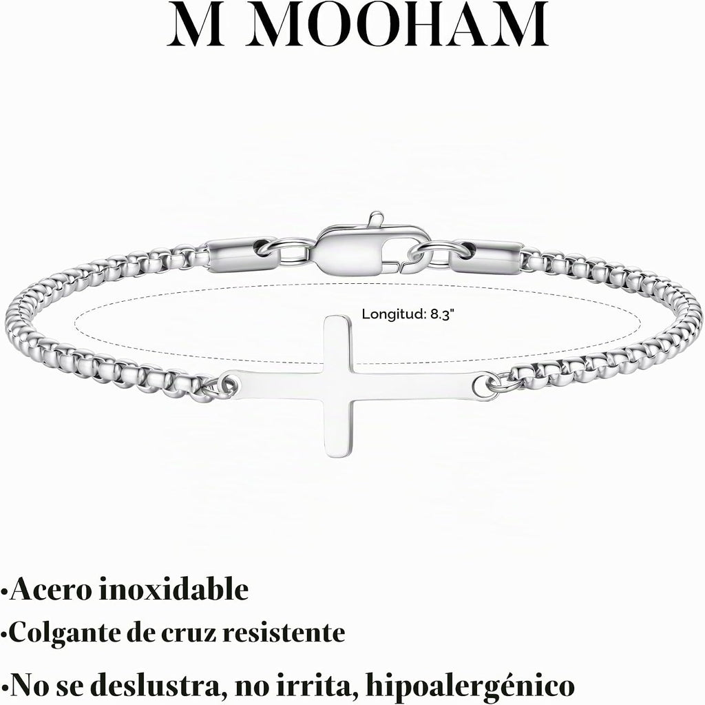 M MOOHAM Pulsera de cruz chapada en oro\/plata de 14 quilates para...
