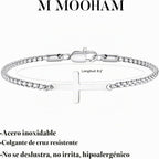 M MOOHAM Pulsera de cruz chapada en oro\/plata de 14 quilates para...