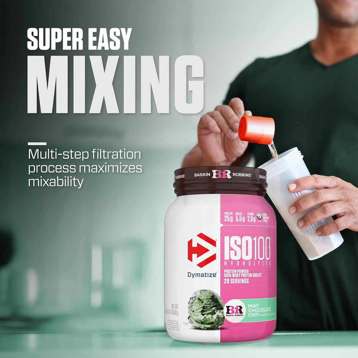 Dymatize Proteína en polvo ISO100, 100% aislado de suero, chispas d...