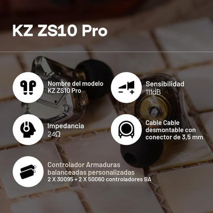 Linsoul KZ ZS10 Pro, 4BA+1DD, 5 controladores, auriculares intraaur...