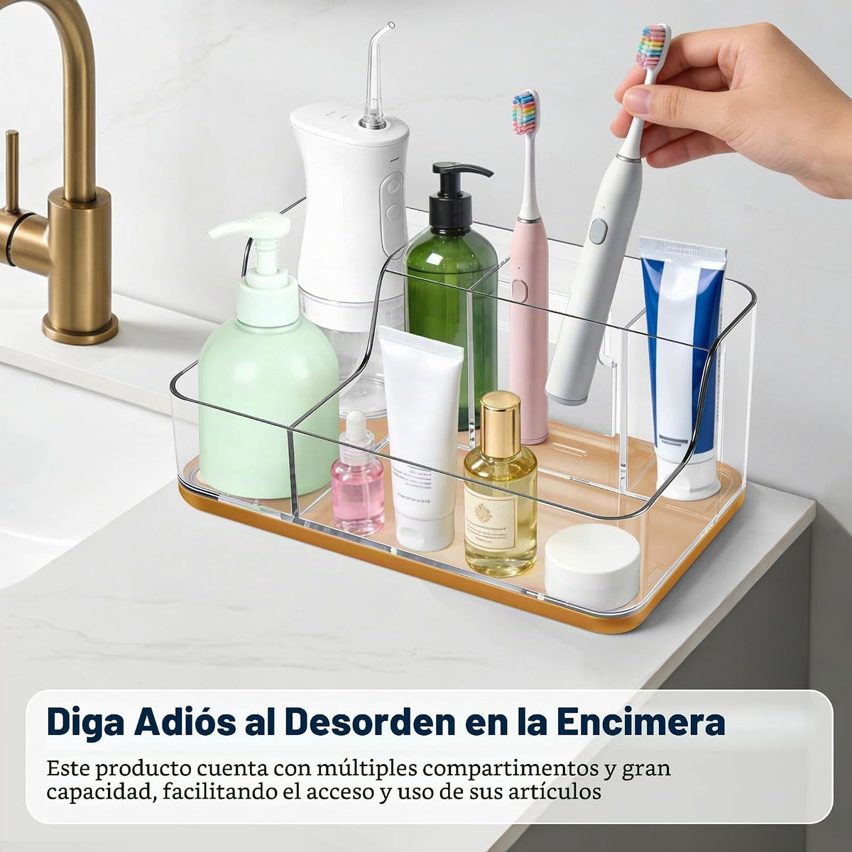 LAREKUN Estante de almacenamiento dorado para encimera de baño, láp...