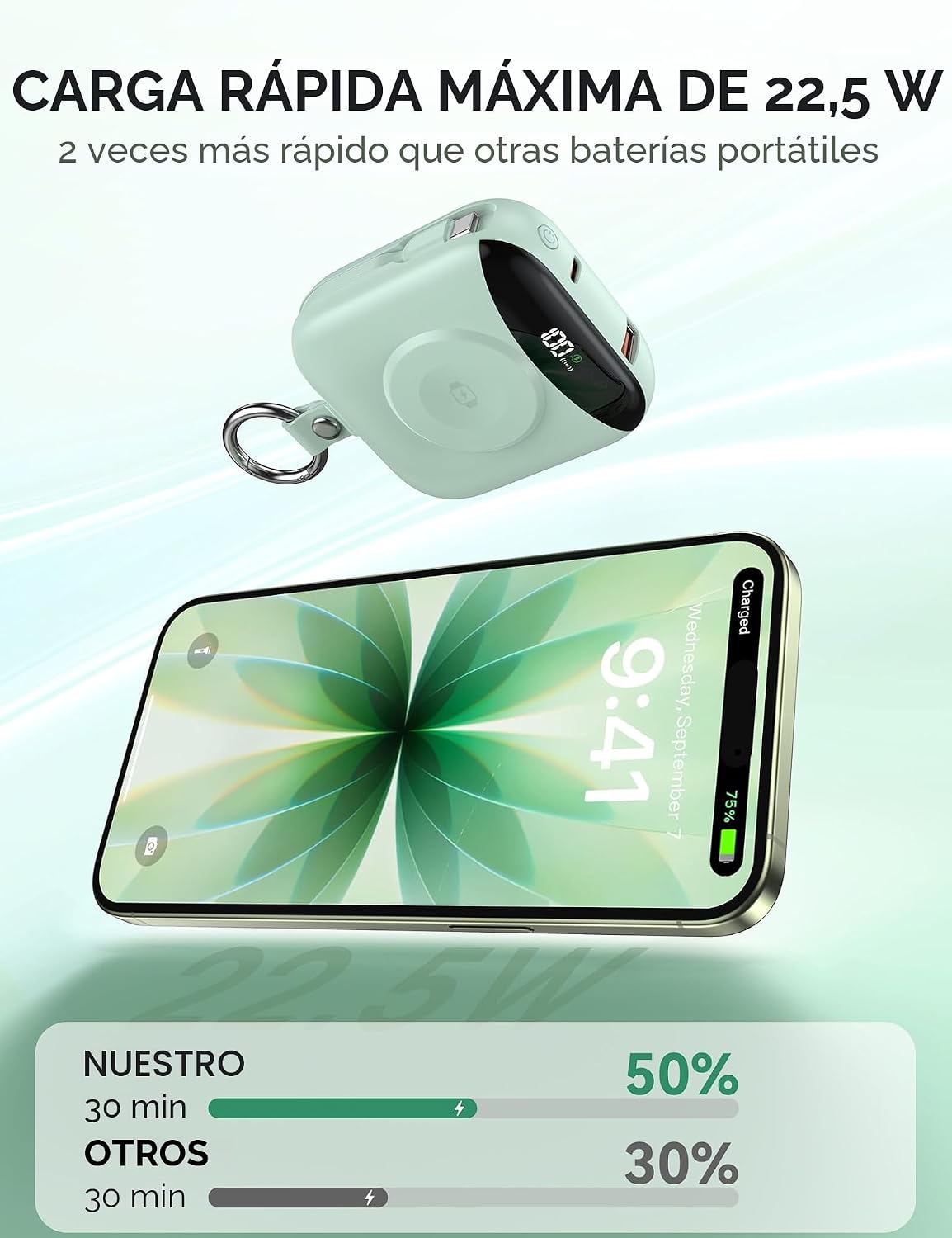 Cargador portátil citicr de 10000 mAh con cables integrados y carga...