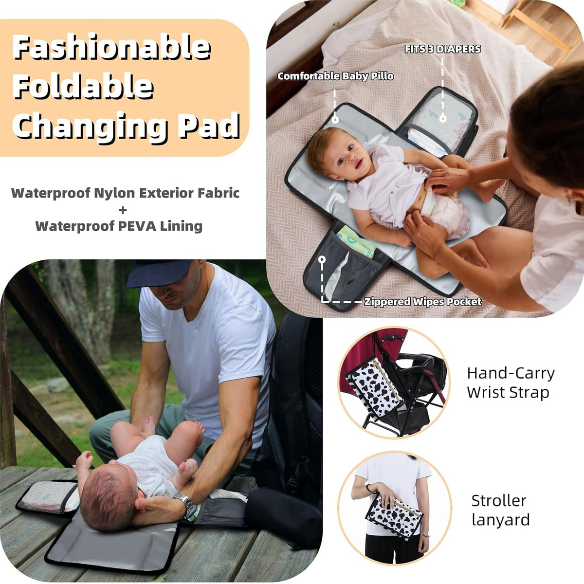 ROSEGIN Mochila para pañales con cambiador, funda para chupete, bol...