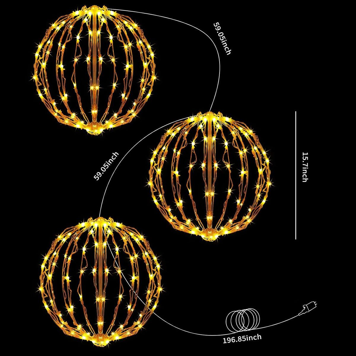 Bolas de luz de Navidad de 16 pulgadas, paquete de 3 decoraciones n...