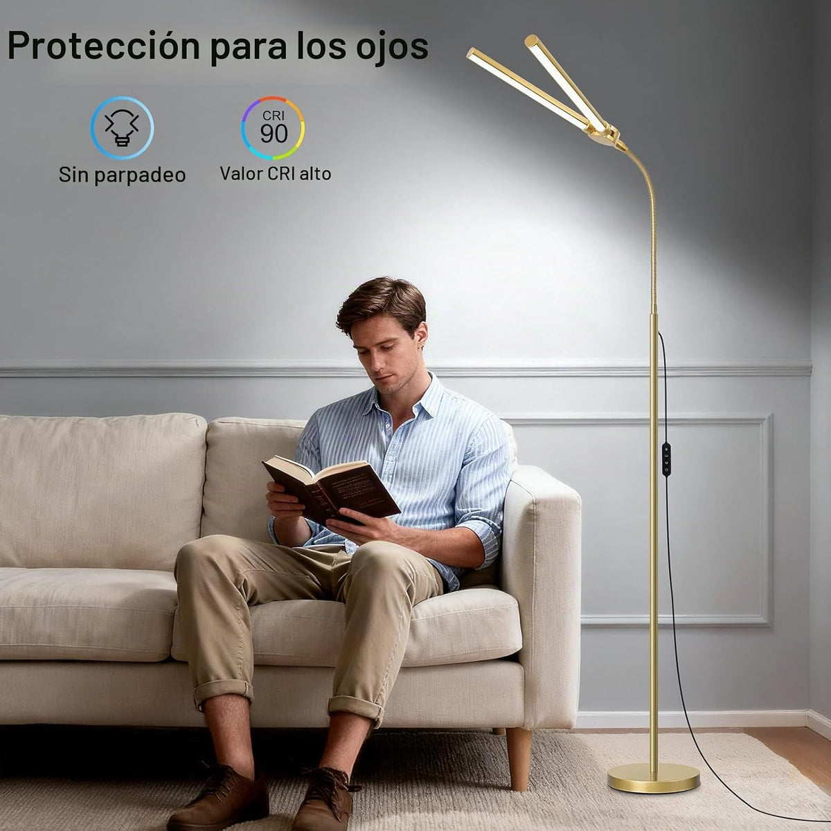 Lámpara de pie dorada, 18 W\/2000 lúmenes, lámpara de pie LED brill...
