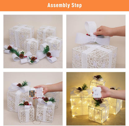 Juego de 4 cajas de regalo iluminadas de Navidad, decoración navide...