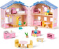 Exquisita casa de muñecas de madera rosa para niñas con muñecas y m...