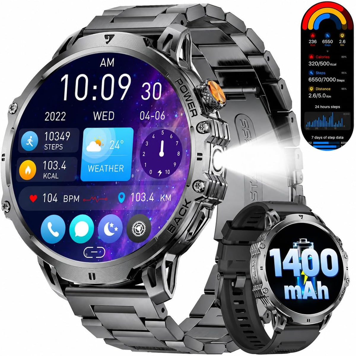 LIGE - Relojes inteligentes militares para hombre (2 bandas), reloj...